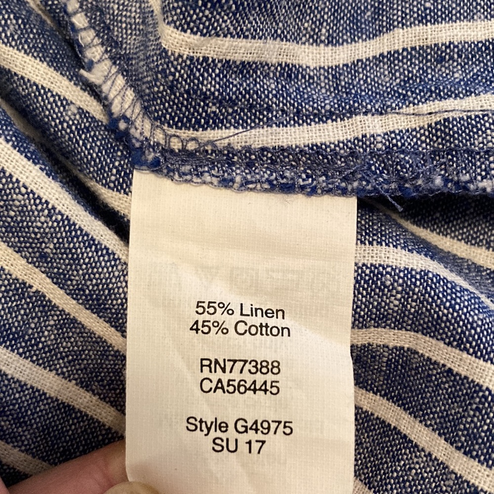 Madewell One Shoulder Ruffle Blue Striped Linen/Cotton Blend Top Size 4 - Picture 5 of 9